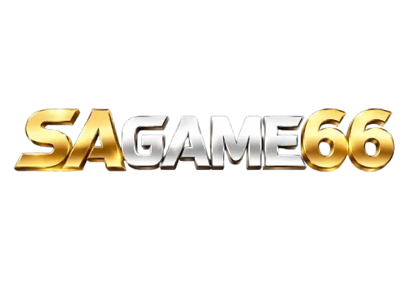โลโก้ SAGAME66 ตัวอักษร SA สีทองสามมิติเงาวาว ต่อด้วยคำว่า GAME สีเงินโครเมียม และตัวเลข 66 สีทองสามมิติ เรียงติดกันเป็นบรรทัดเดียวบนพื้นโปร่ง